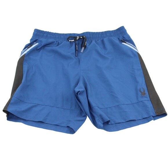 Spyder Mens Active Shorts Sz Large Blue Drawstring Pockets Polyester Stretch - Picture 1 of 12